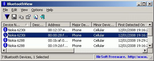 BluetoothView screenshot