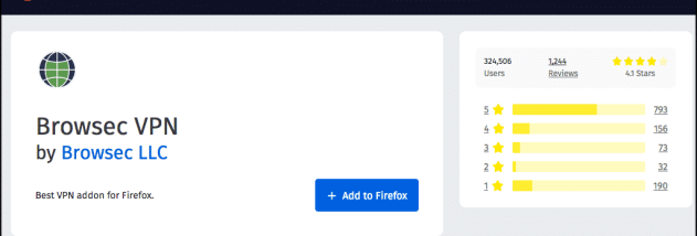 Browsec for Firefox screenshot