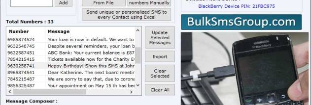 Bulk SMS BlackBerry screenshot