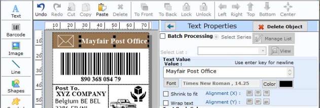 Courier Post Mailer Barcode Labels screenshot