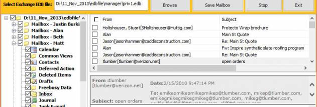 Exchange EDB Email Recovery screenshot