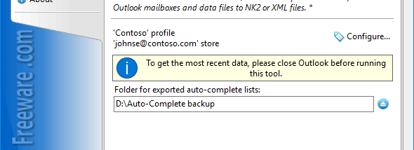 Export Auto-Complete Lists for Outlook screenshot