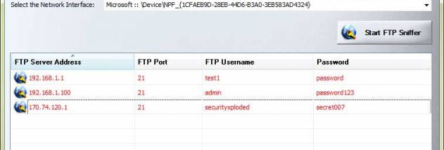 FTP Password Sniffer screenshot