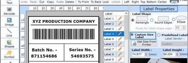 Packaging Barcode Labels screenshot