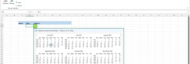 Pop-up Excel Calendar / Excel Date Picke screenshot