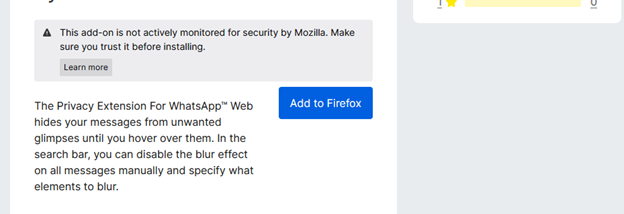 Privacy Extension For WhatsApp Web for Firefox screenshot