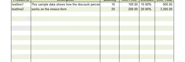 Sales Invoice Template with Discount Percentage screenshot