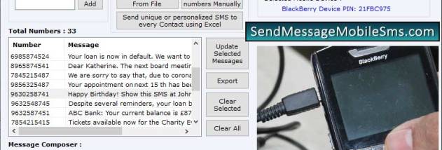 Send SMS from Blackberry screenshot