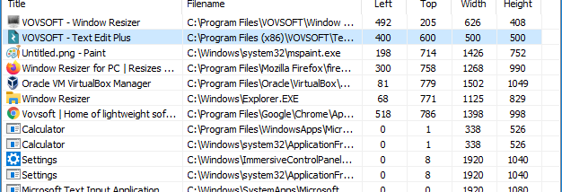 VOVSOFT - Window Resizer screenshot